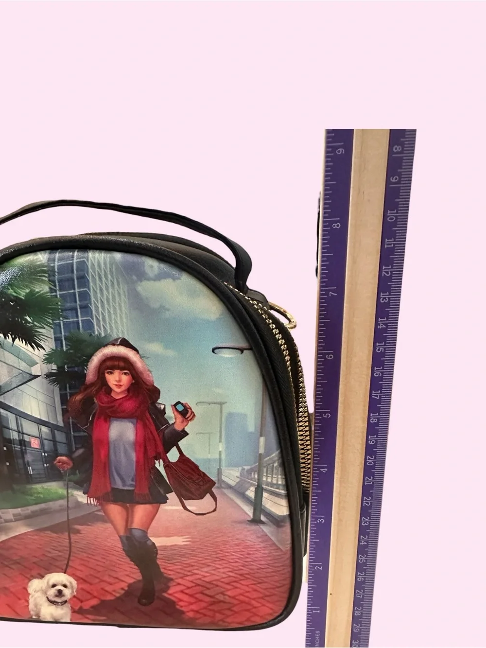 Black Anime Girl & Dog Convertible Mini Backpack Crossbody Bag